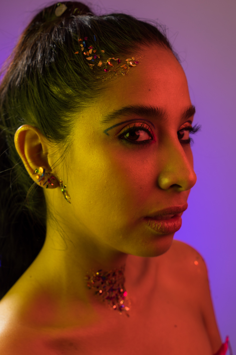 A Woman Glimmered with Rhinestones on Skin